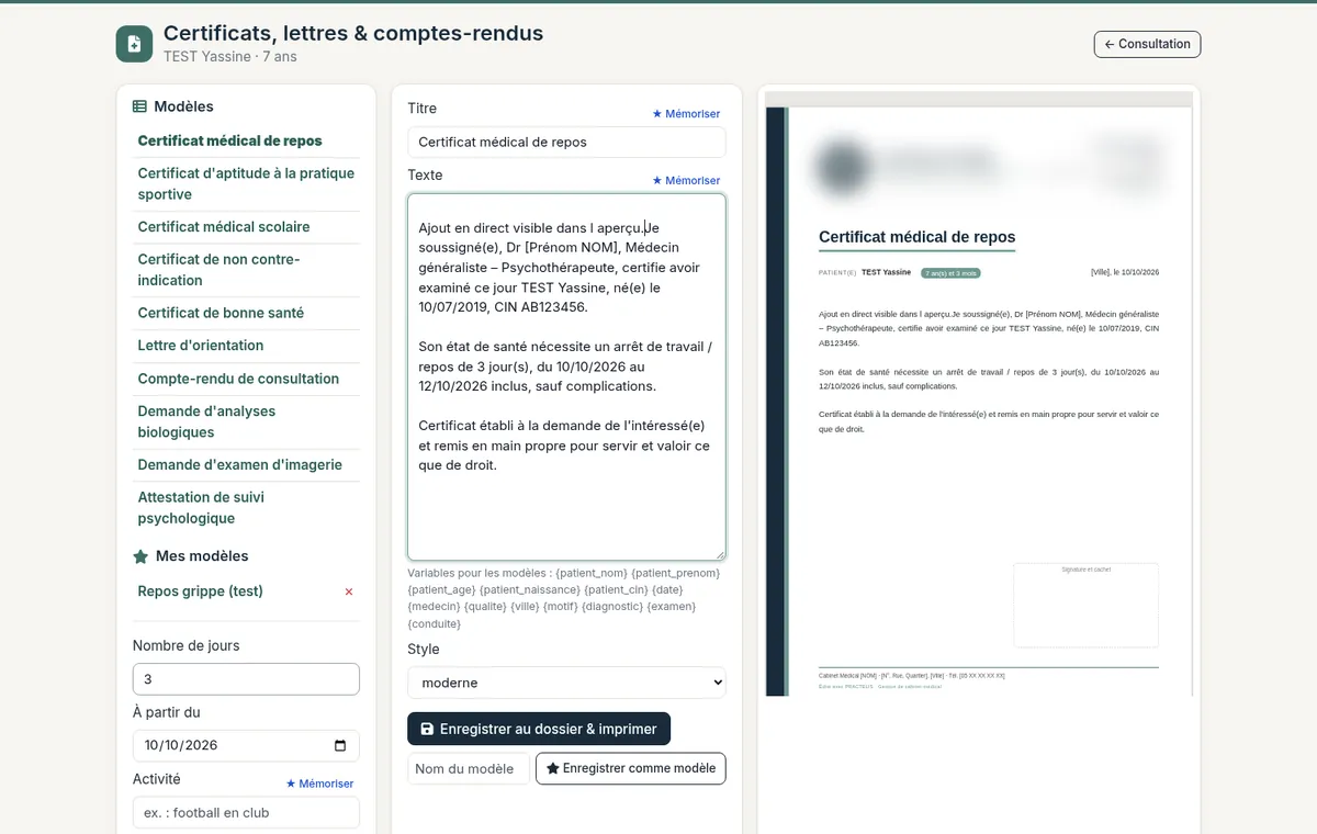 Certificats, courriers & impression